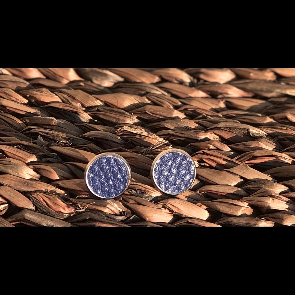 Custom Faux Leather NAVY Stud Earrings